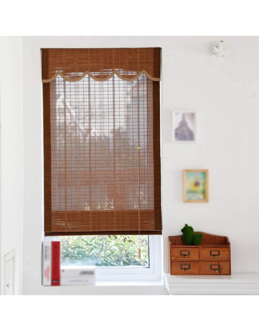 BCGT Woven Wood Roman Shades Bamboo Roll Up Blind Bamboo Curtains with Wave Mantle for French Windows Living Room Balcony Partition Study Decoration Tea Room Size : W48×H90cm