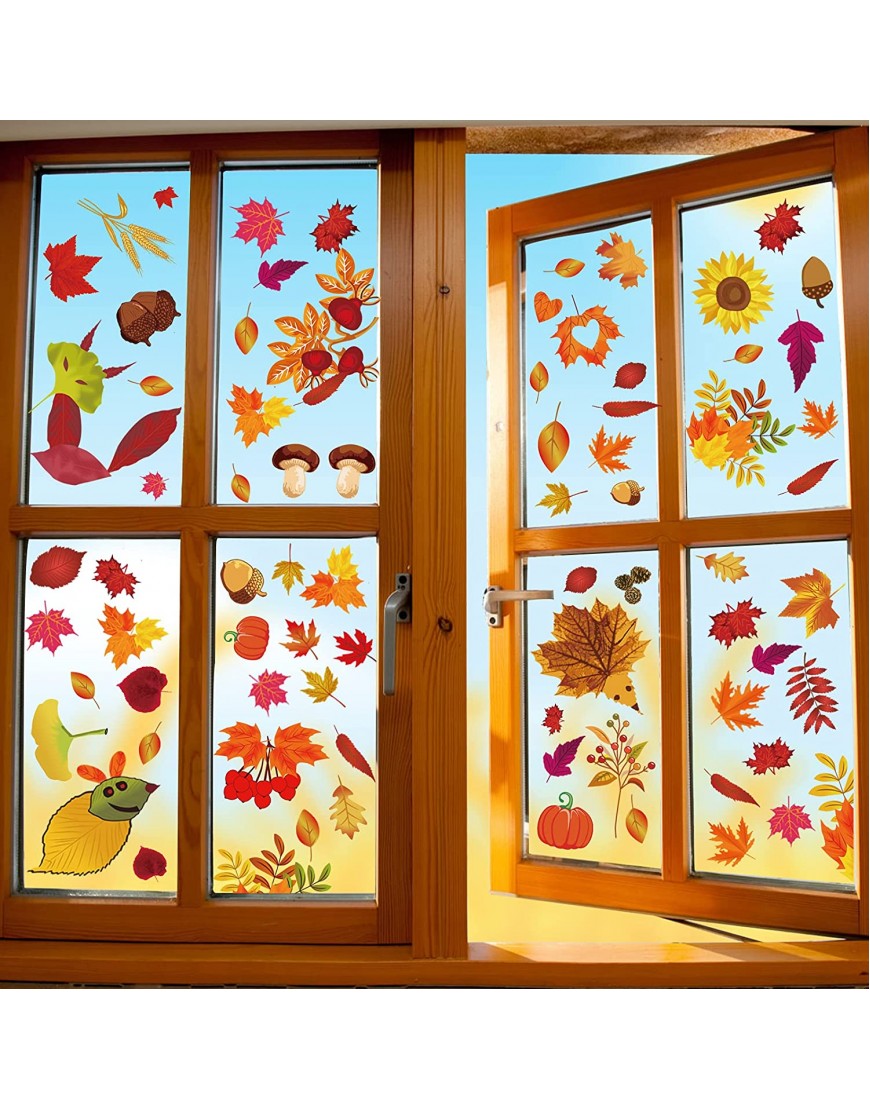 190PCS Fall Decor Window Clings Fall Decorations for Home Autumn Maple Leaves Window Sticker Thanksgiving Window Decorations in Door as Office Home Party Decor