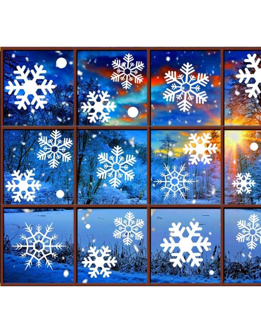 Christmas Decorations Snowflake Window Clings White Snowflakes Decorations Winter Snowflake Decals Window Cling Stickers Snow Ornaments Christmas Decor Gift for Kids [5 Sheets 180pcs]