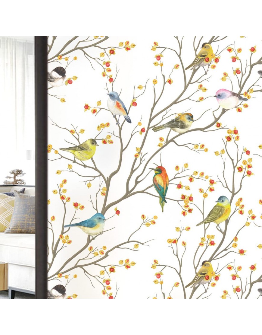 dktie Privacy Window Film Decorative Bird Window Clings Vinyl Non-Adhesive Frosted Window Decals for Glass Room Décor Anti UV Home Office Bathroom Kids Study Room Bird White Frosted 35.4x78.7