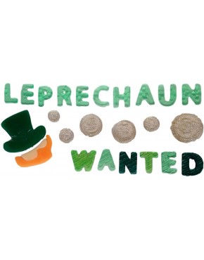 St. Patrick's Day Window Gel Clings. 'Leprechaun Wanted' with Coin & Leprechaun Accents. 25 Pieces.