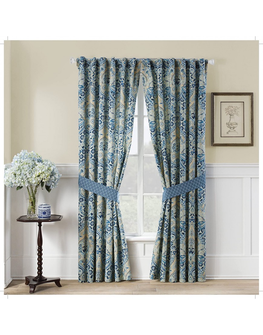 Waverly Moonlit Shadows Rod Pocket Curtains for Living Room Double Panel 84 in x 100 in Lapis