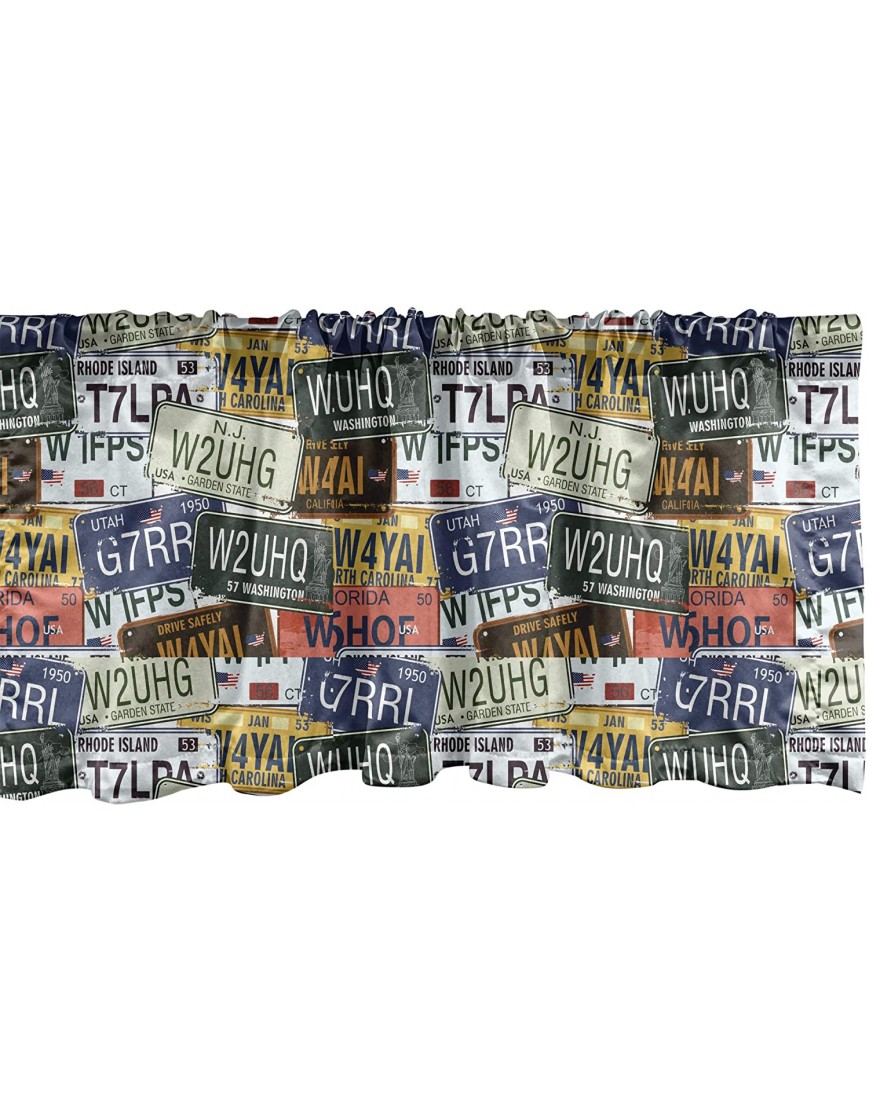 Ambesonne Vintage Window Valance Original Retro Style License Plates Personalized Creative Travel Vacation Curtain Valance for Kitchen Bedroom Decor with Rod Pocket 54" X 18" Blue Green