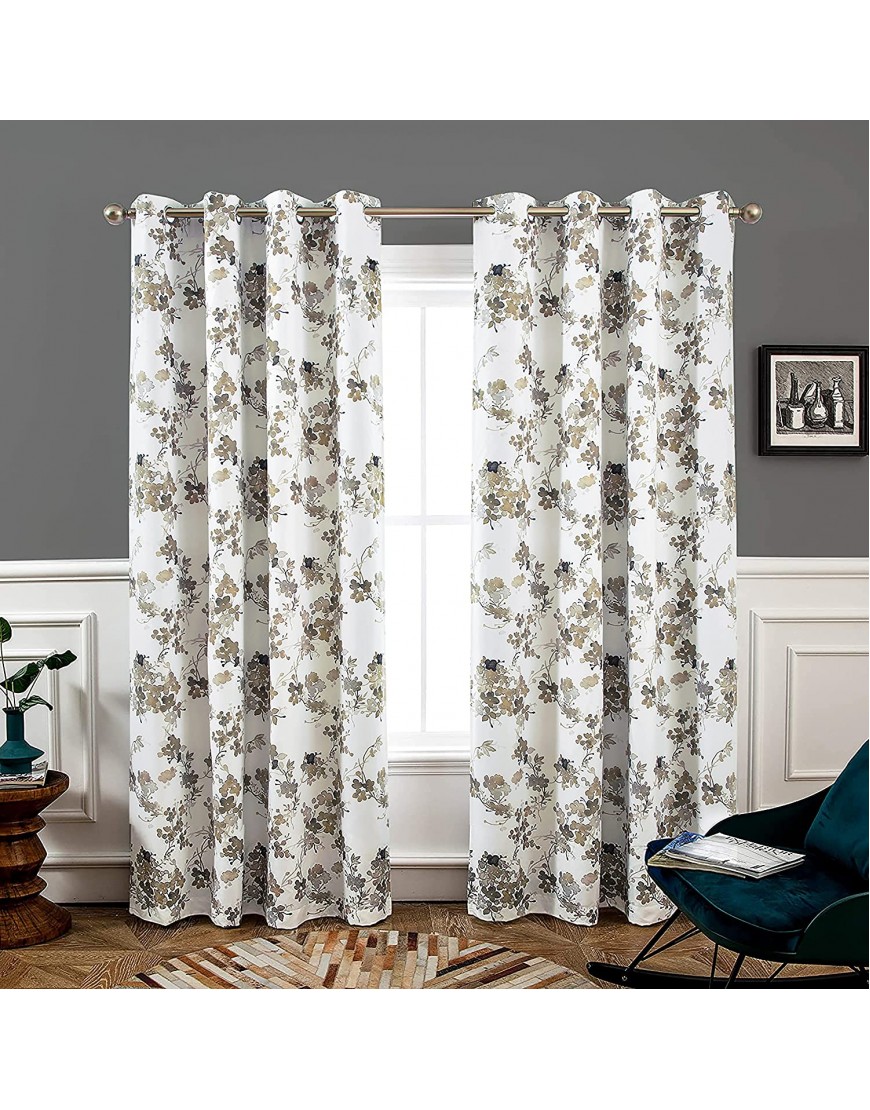 DriftAway Watercolor Abstract Floral Lined Thermal Insulated Blackout Window Curtain Grommet 2 Panels Each 52 Inch by 84 Inch Beige
