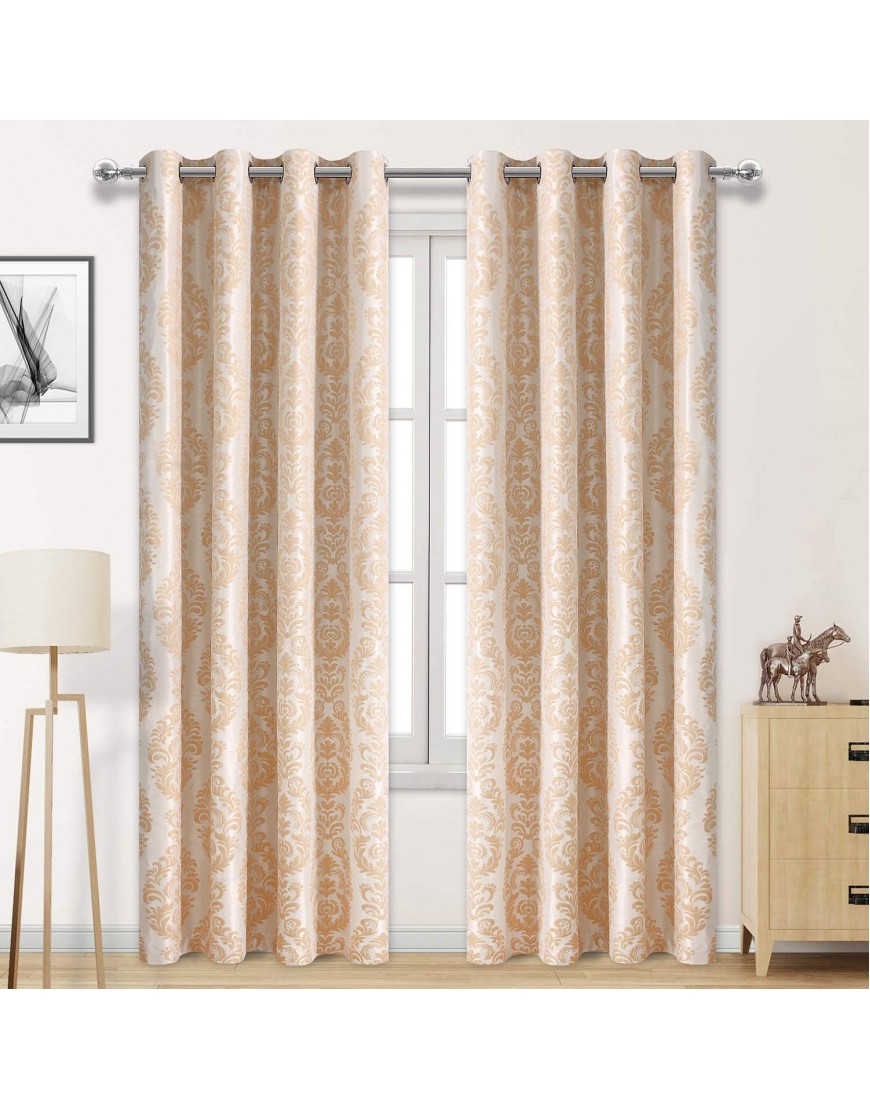 DWCN 100% Blackout Curtains for Bedroom Thermal Insulated Privacy Energy Saving Jacquard Grommet Drapes with Back Coating for Living Room W 52x L 84 inch Champagne Set of 2