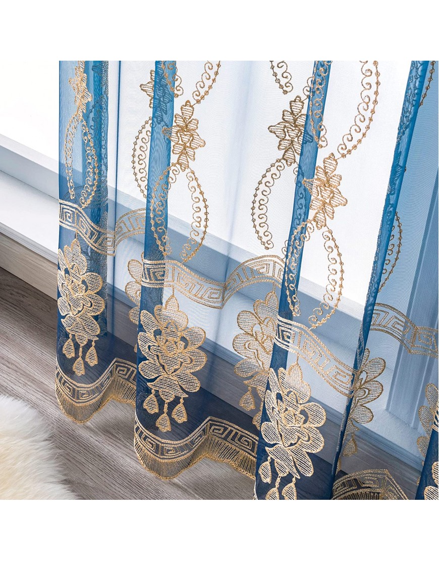Jiyoyo Embroidered Window Sheer Home Decoration Rod Pocket Drape Panel Voile Curtain for Parlor Living Room1 Panel W 50 x L 84 inch Blue Bottom + Gold Embroidery