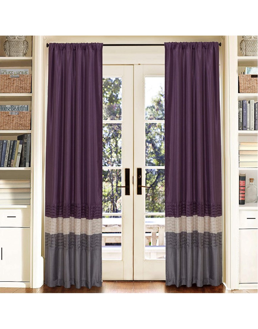 Lush Decor Mia Curtains | Window Panels Drapes Color Block Stripe Set for Living Dining Bedroom Pair 84” x 54” Gray Purple