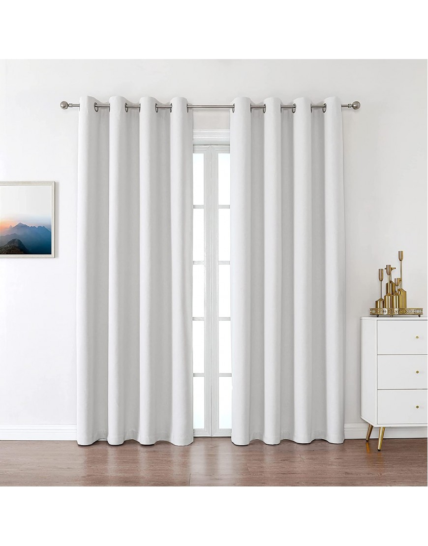 Nottingson Home Greyish White Linen Blackout Curtains for Living Room 84 inches Length Sun Blocking Bedroom Curtains&Drapes Thermal Insulated Energy Saving Window Panels for Nursery Grommet 52Wx84L
