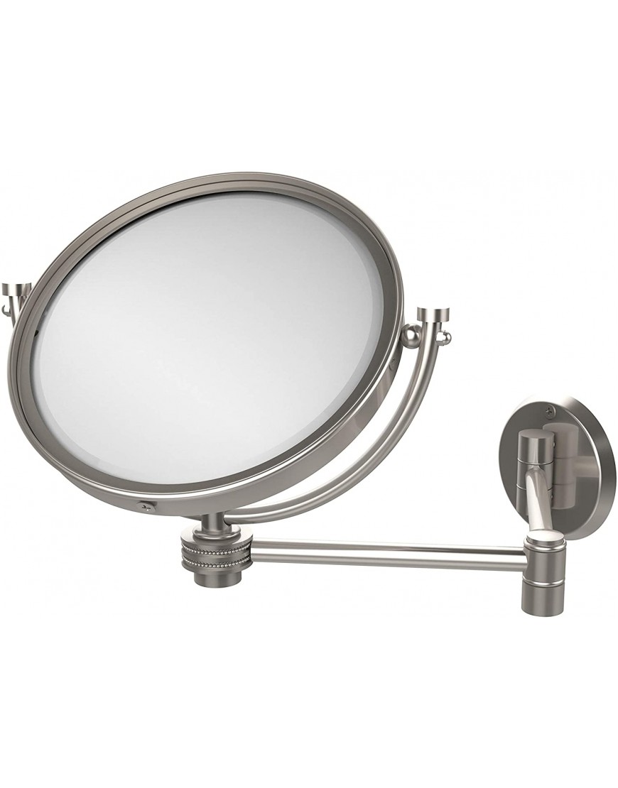 Allied Brass WM-6D 2X-SN 8 Inch Wall Mounted Extending 2X Magnification with Dotted Accent Make-Up Mirror Satin Nickel