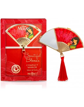 MAD BEAUTY Disney Mulan Compact Mirror Vibrant Red Beautiful Blooms Fan Design with Tassels Gold Accents Small Slide-Out Mirror Touch Up Your Make-Up Gorgeous Gift
