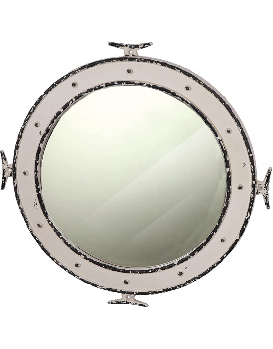 DRH Distressed Wooden Porthole Mirror with Cleat Nautical Decoration Home Décor Porthole Mirror Antique Rustic Porthole Size 28" Dia