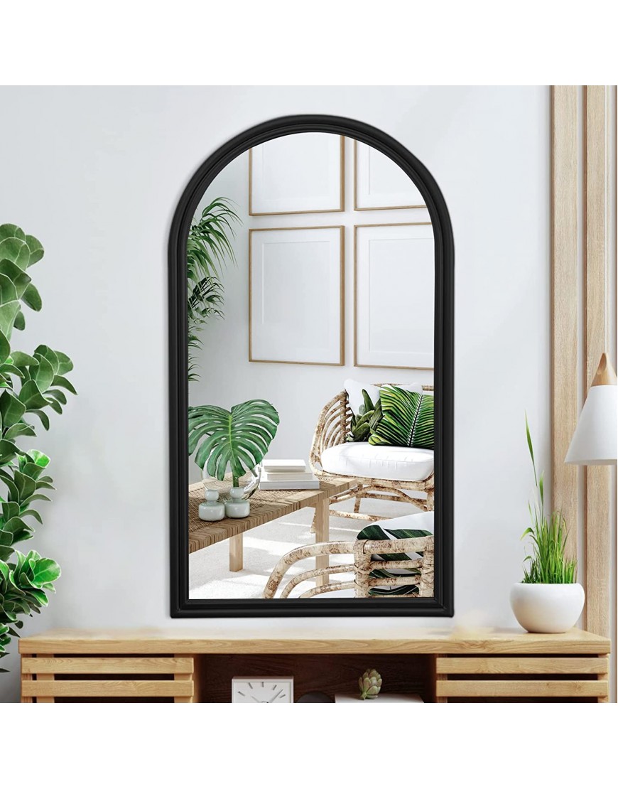 POZINO Arched Wall Mirror Wall-Mounted Large Decorative Black Long Metal Frame 43.3x23.6inch Modern Accent Mirror for Home Bathroom Living Room and Entryway