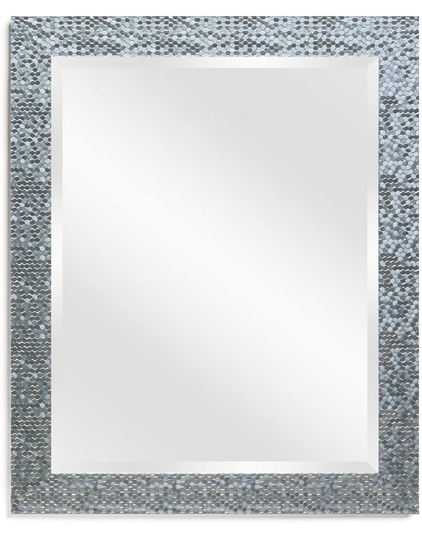Wall Beveled Mirror Framed Bedroom or Bathroom Rectangular Frame Hangs Horizontal & Vertical by EcoHome 27x33 Silver