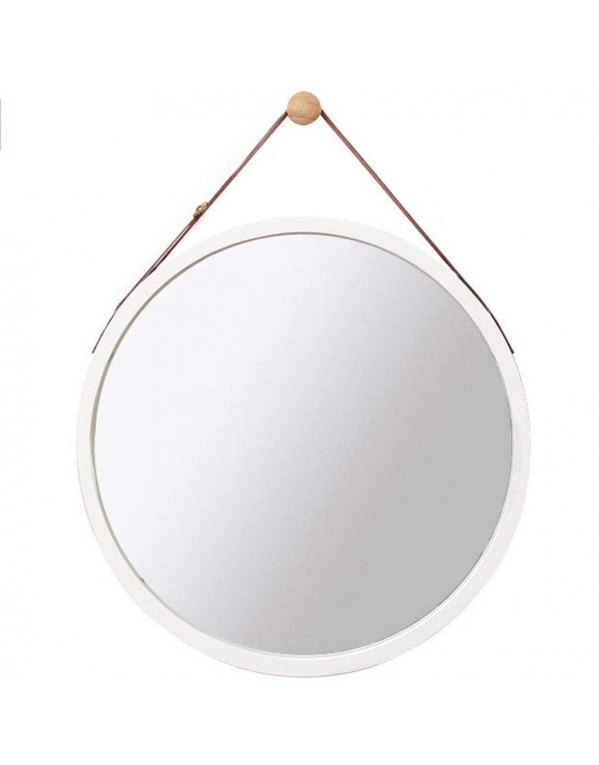 Hanging Round Wall Mirror in Bathroom & Bedroom Solid Bamboo Frame & Adjustable Leather Strap Makeup Dressing Home Decor Bamboo 15