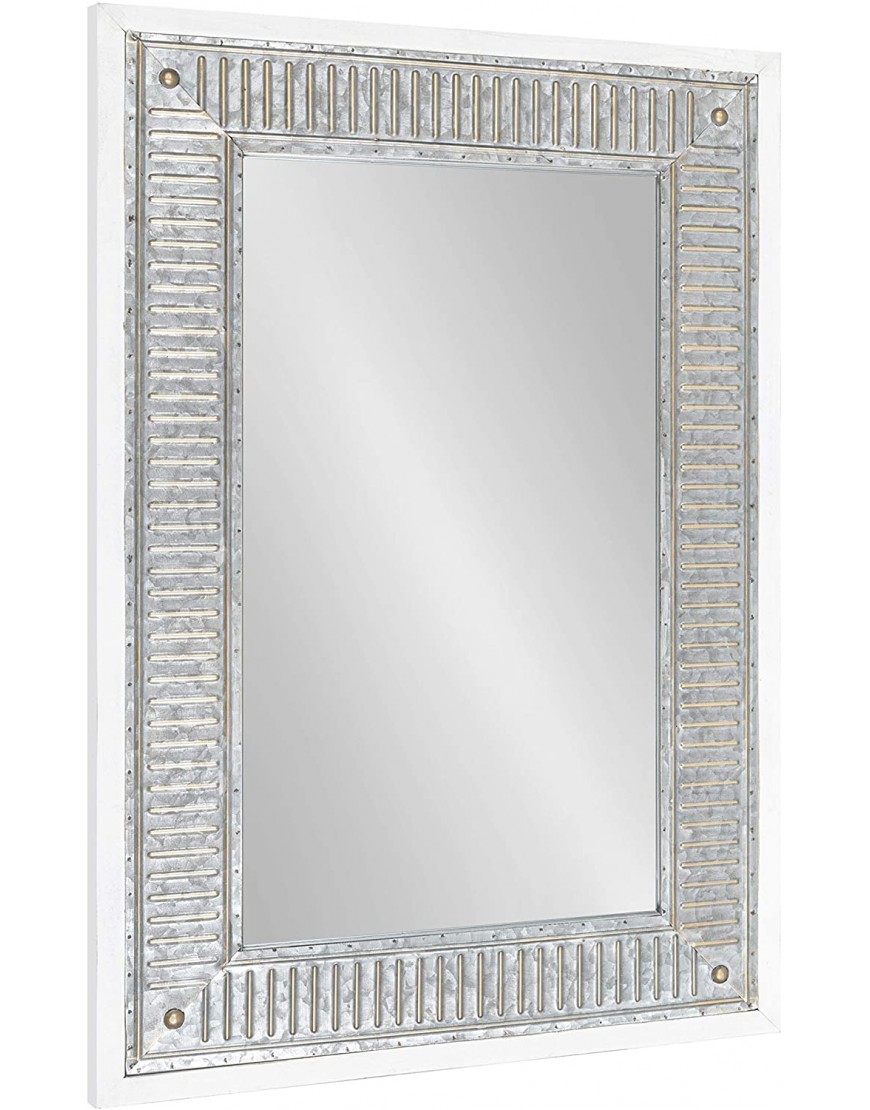 Kate and Laurel Deely Farmhouse Wall Mirror 20 x 30 White Rustic Wall Decor with Galvanized Metal Frame
