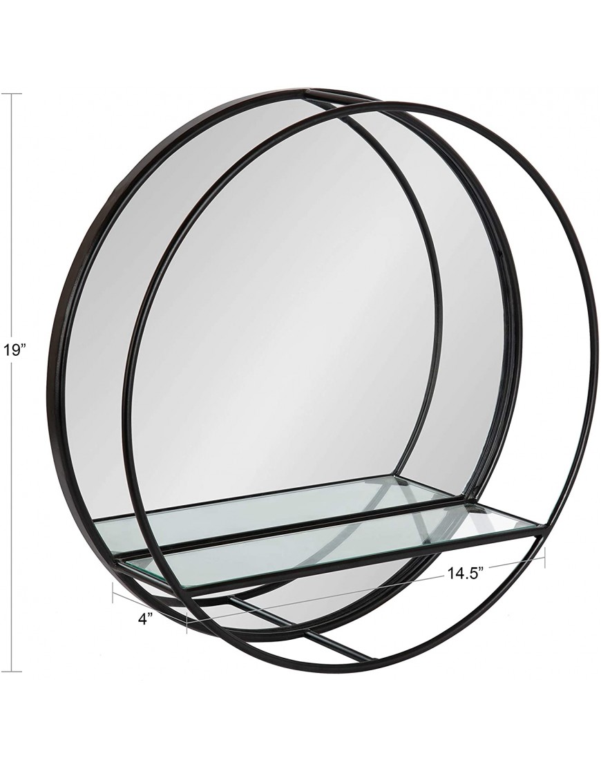 Kate and Laurel Kei Modern Round Accent Mirror with Shelf 19" Diameter Black Contemporary Wall Decor with Convenient Display and Storage