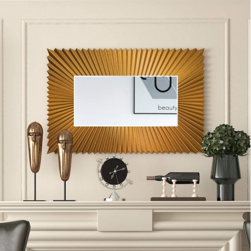 NXHOME Modern Large Rectangular Mirror Gold Accent Mirror 44×30 Inch Metal Framed Wall Mirror for Home Living Rooms Entryways