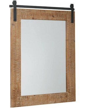 Signature Design by Ashley Lanie Rustic Accent Mirror with Metal Faux Barn Door Track Brown & Black