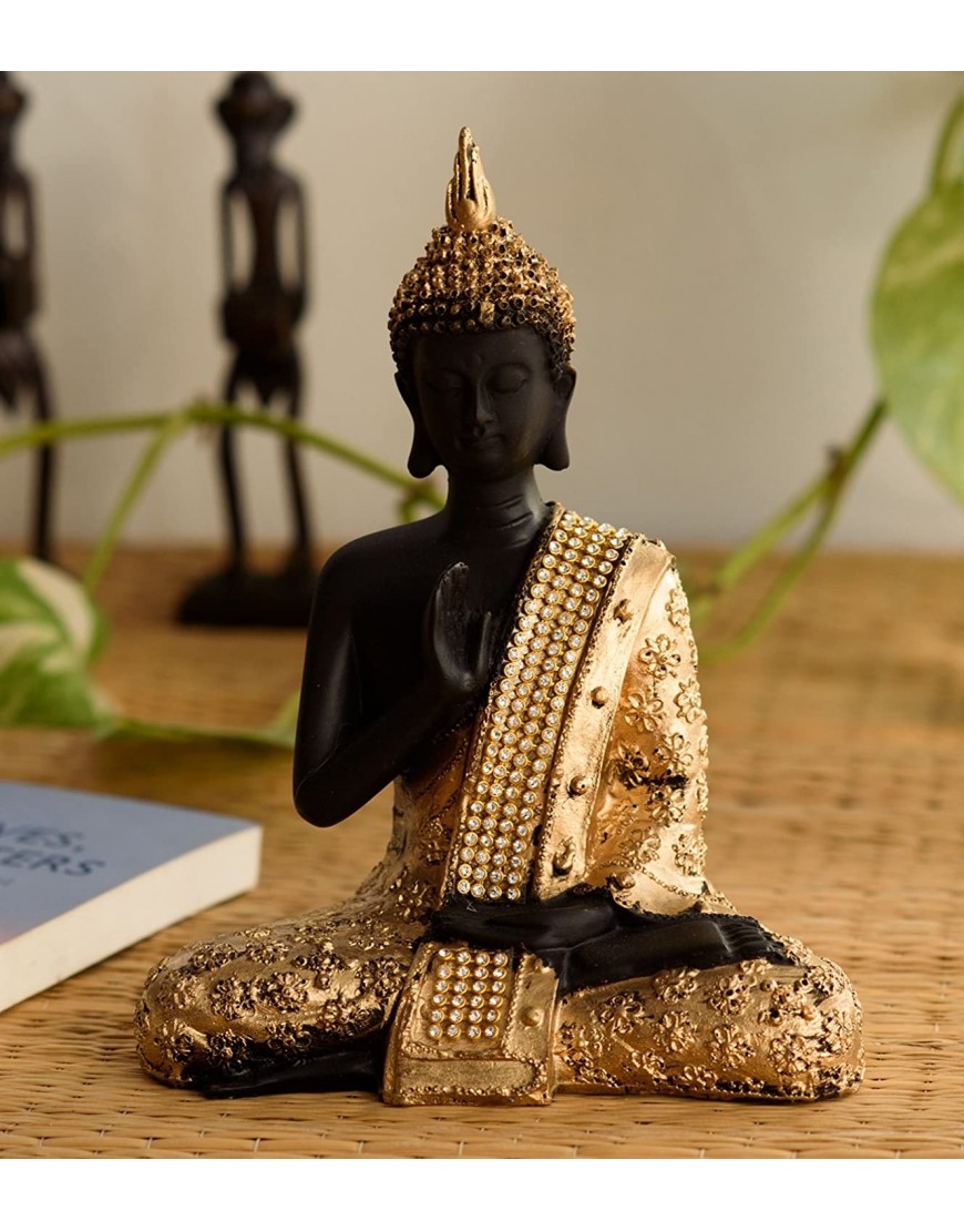 eCraftIndia Handcrafted Meditating Lord Buddha Polyresin Idol 15 cm x 7.5 cm x 20 cm Golden