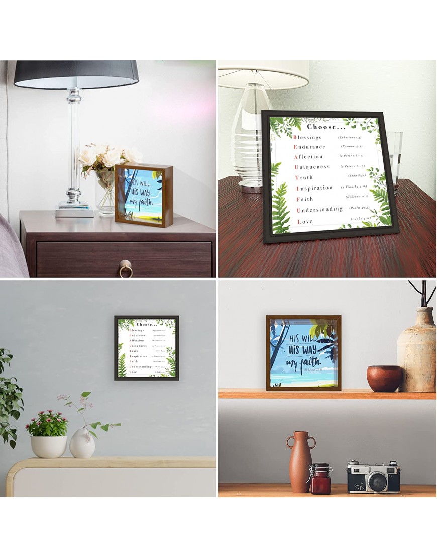 Christian Shadow Box Frame 6x6x2 Inches Themed Keepsake Box for Memorabilia Bible Verse Gifts for Christians Scripture Wall Decor and Tabletop Accent Includes 1 Home Decor Sign Plaque