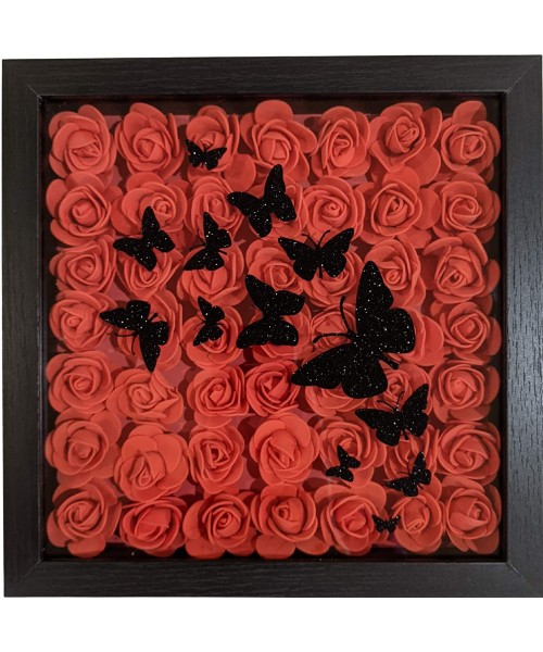 Floral Shadow Box Wall Art Rose 3D Butterfly Wall Décor Framed Art in Shadow Box 10 x 10 for Bathroom Wall Art Thoughtful Birthday Gift Gifts for Her Nursery Wall Décor or Girls Bedroom Décor Mother's Day Red