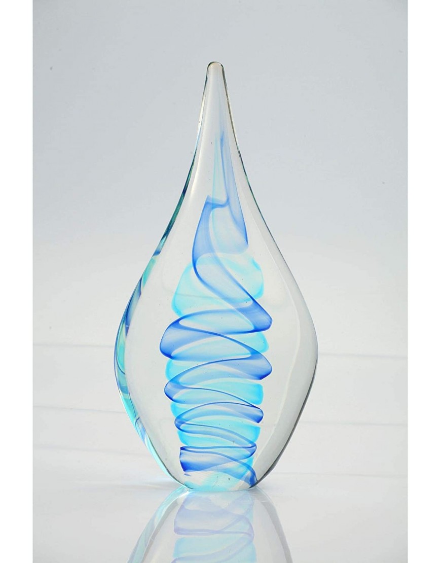 CC Home Furnishings 12" Clear and Blue Hand Blown Glass Finial Tabletop Decor