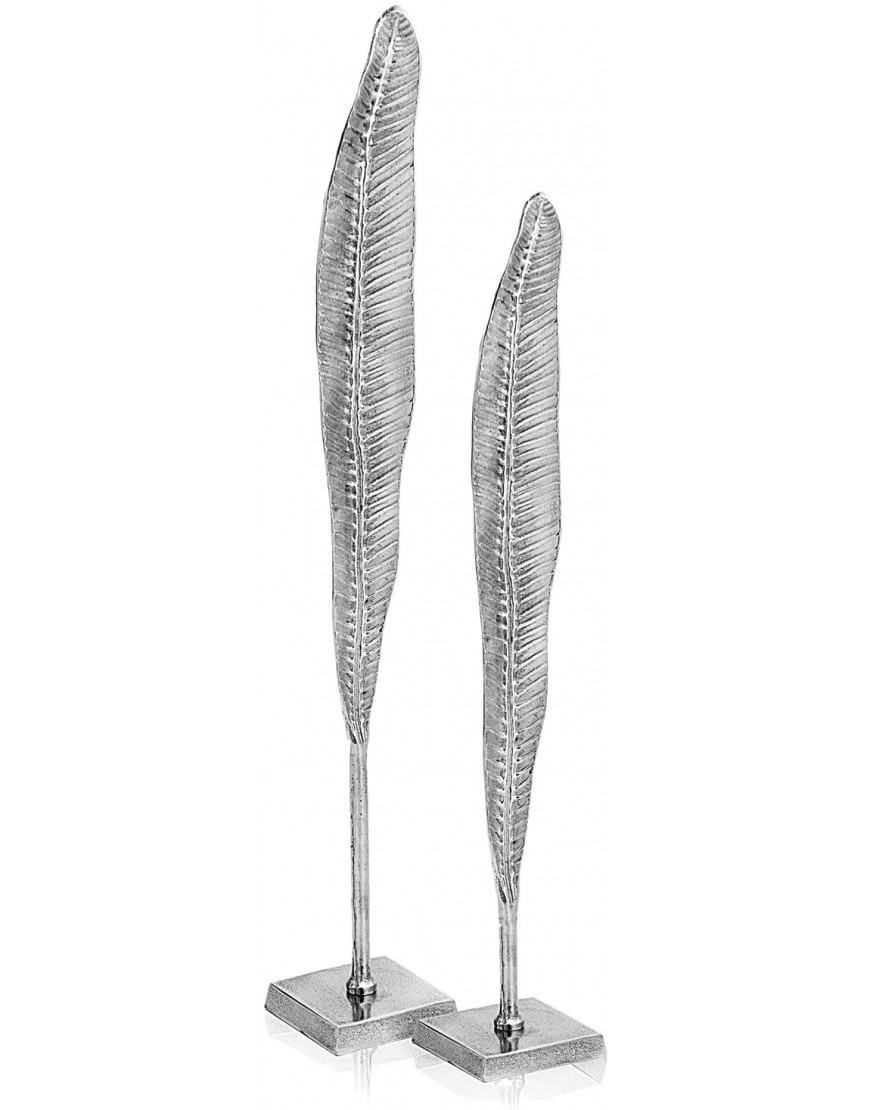 Modern Day Accents Set of 2 Tallo Thin Leaves Silver Aluminum Tall & Short Leaf on Base Tabletop Centerpiece Home Office Tall: 4.5" x 4.5" x 32.5 Short: 4.5" x 4.5" x 28"