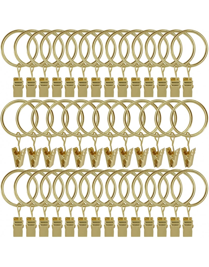 AMZSEVEN 40 PCS Curtain Rings with Clips Drapery Clips with Rings Hangers Drapes Rings 1.26 Inch Interior Diameter Fits up to 1 Inch Curtain Rod Gold Color