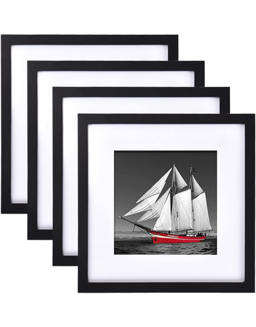 12x12 Black Picture Frames Display 8x8 Photo with Picture Mat or 12x12 Without Mat Square Picture Frame with Mounting Hardware for Wall Home Office Decor 4 Pack