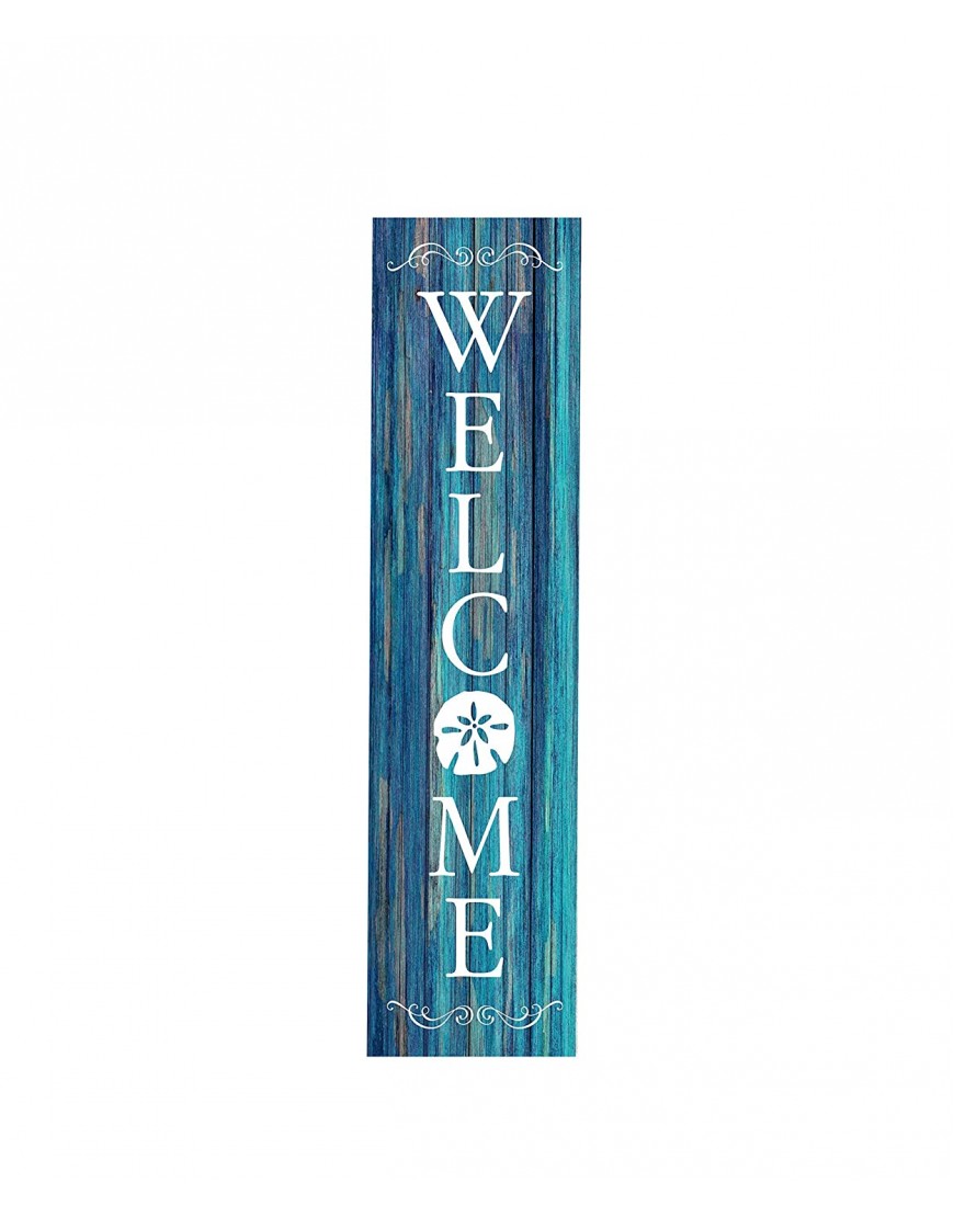 24 Inch 2 Foot Tall Blue Coastal Welcome Vertical Wood Print Sign