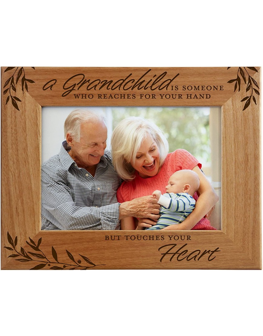 A Grandchild is Someone Who Reaches For Your Hand But Touches Your Heart Engraved Natural Wood Photo Frame Fits 5x7 Horizontal Portrait for Grandparents Grandparent's Day Grandma Gift Grandpa Gift