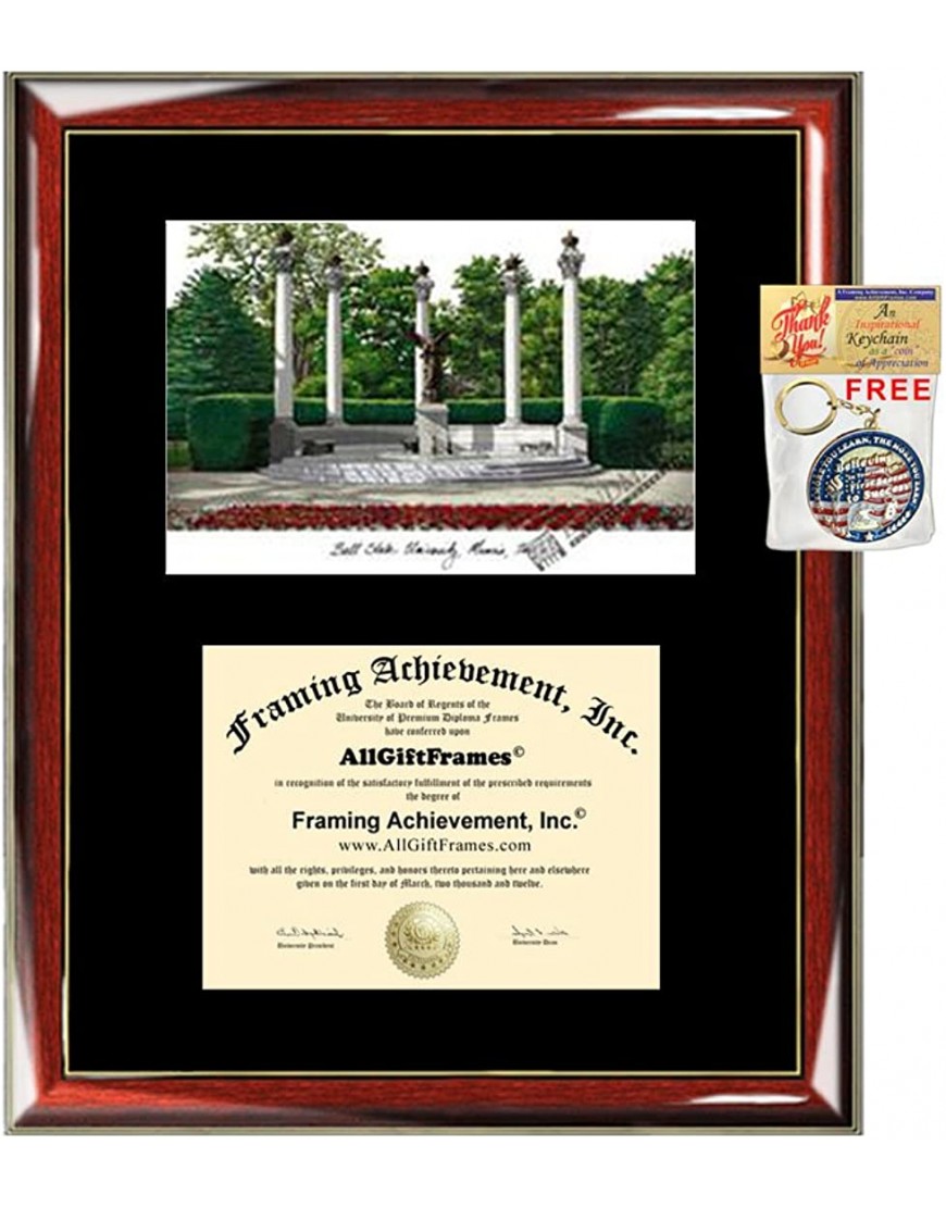 Ball State University BSU Diploma Frame Lithograph Premium Wood Glossy Prestige Mahogany with Gold Accents Single Black Mat University Diploma Frame
