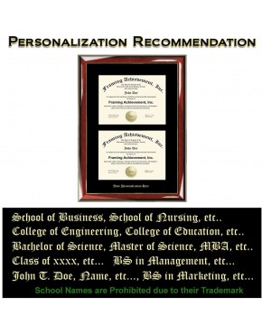 Embossed Double Diploma Frame Personalized Gold Etched College University Degree Framing Glossy Prestige Mahogany Gold Accents Black Matted Dual Certificate Frame