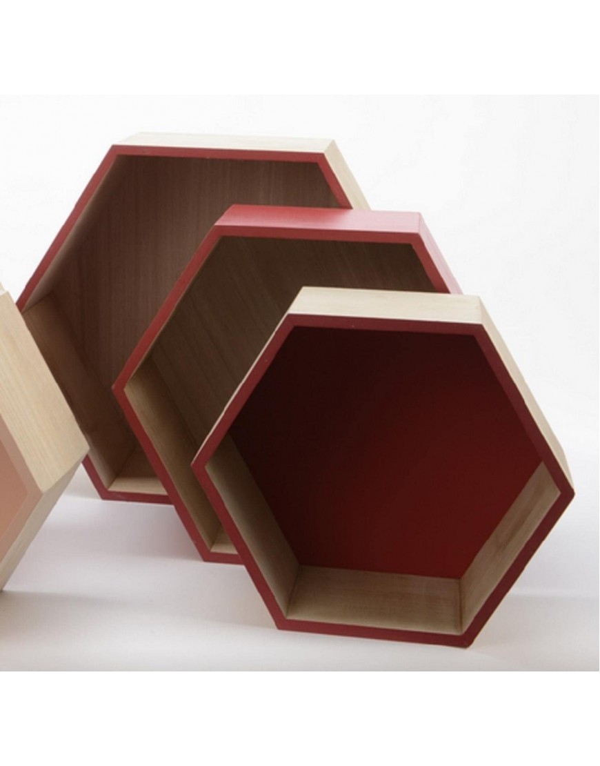 Kaemingk Set of 3 Brown Hexagonal Shadow Boxes with Red Accents 15.5