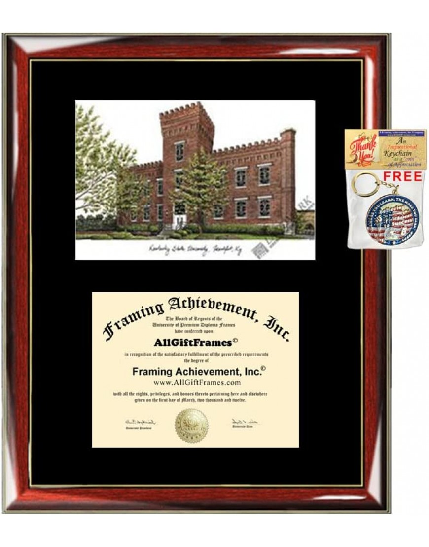 Kentucky State University KSU Diploma Frame Lithograph Premium Wood Glossy Prestige Mahogany with Gold Accents Single Black Mat University Diploma Frame
