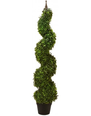 Arcadia Silk Plantation Pre-Potted 60" Artificial Outdoor Indoor Spiral Boxwood Artificial Topiary Tree. in Plastic Pot
