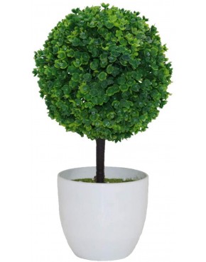 Somubi Artificial Plants Potted Artificial Mini Boxwood Topiary Tree Artificial Ball Shaped Tree Fake Fresh Green Grass Flower in White Plastic Pot for Home Office Tabletop Decor Centerpiece Green