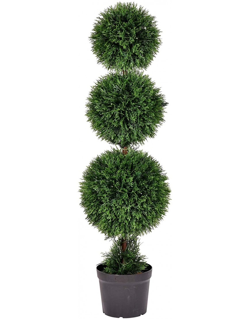 Vickerman Everyday 4 Foot Tall Artificial Cedar Topiary Triple Ball Tree UV Resistant Indoor Outdoor Potted Natural Green Home Patio Porch Faux Decor