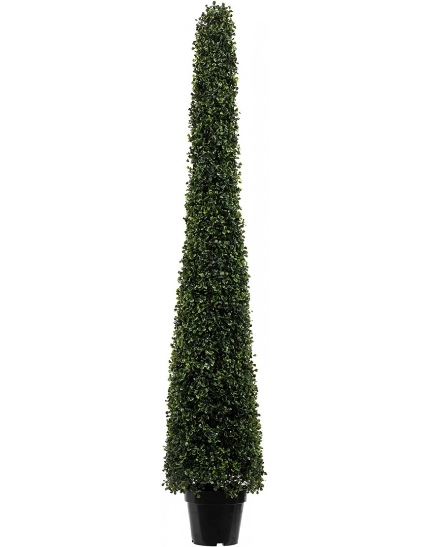 Vickerman Everyday Artificial Boxwood Topiary Cone 5' Tall UV Resistant Indoor Outdoor Potted Natural Green Faux Tree Decoration For Home Patio Entryway