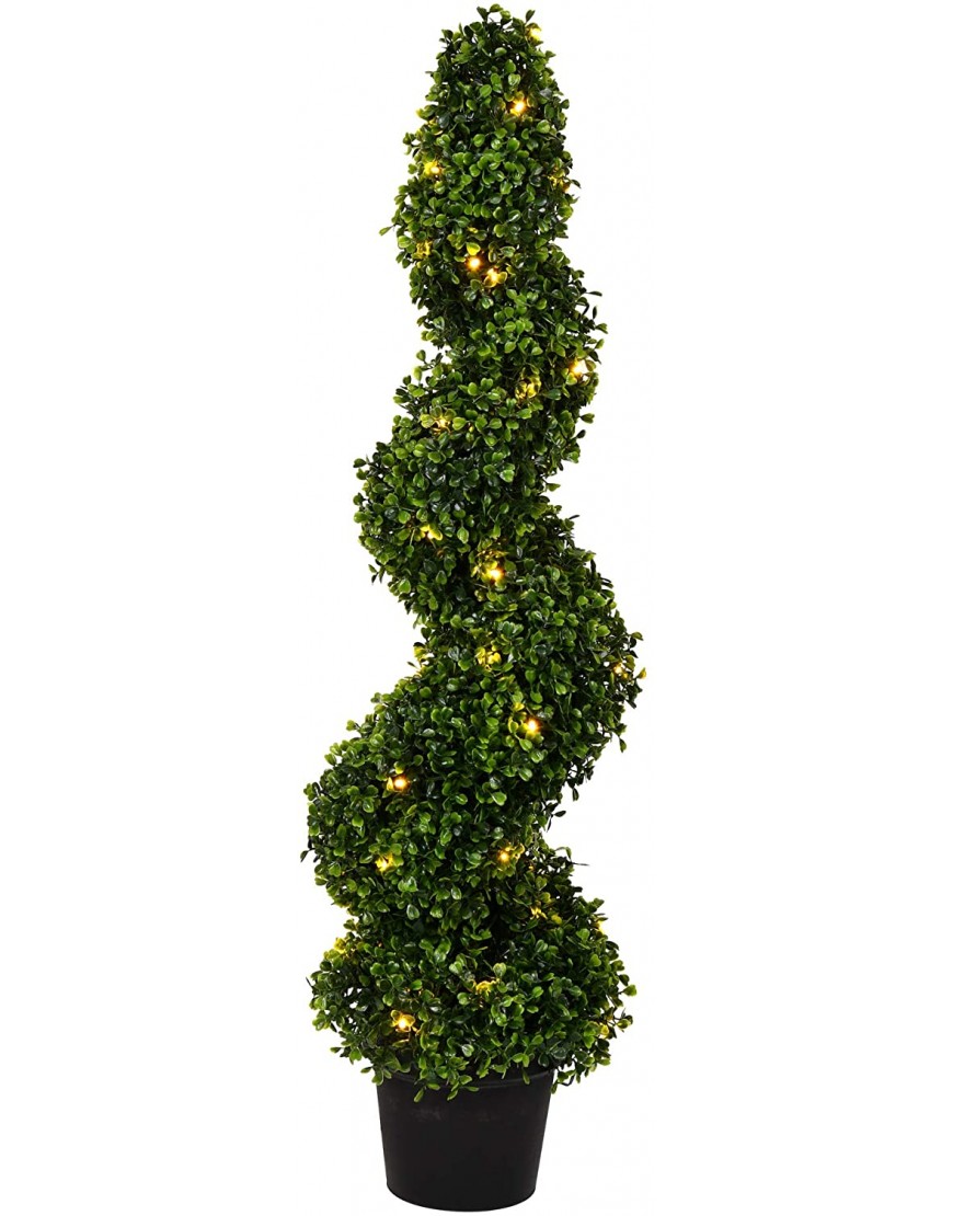 Vickerman Pre-Lit LED Artificial Boxwood Topiary Spiral Tree 3 Foot Tall Potted Natural Green Boxwood UV Resistant Indoor Outdoor Home Patio Decor