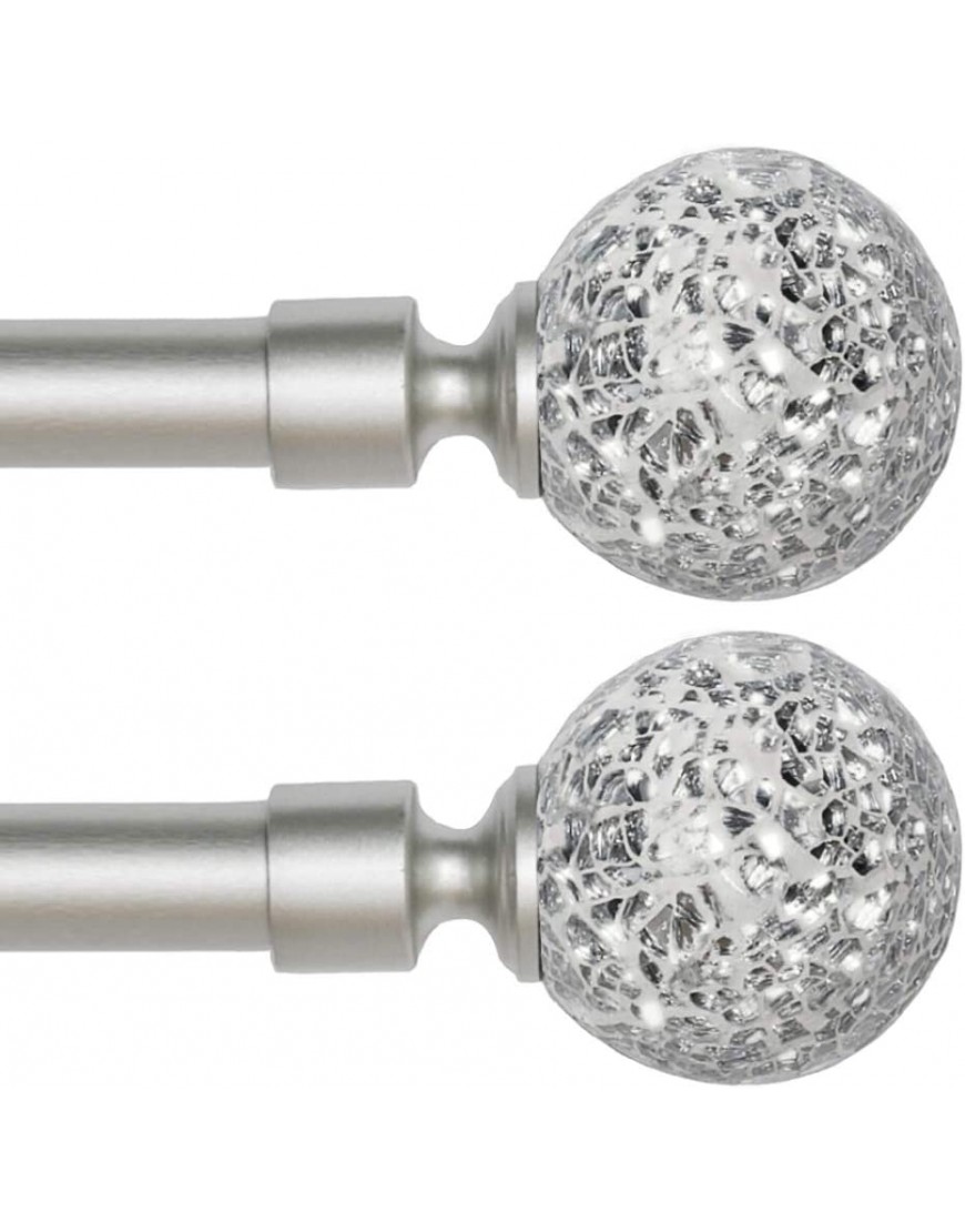 Nickel Decrative Single Curtain Rod–3 4 Inch Diameter Adjustable Drapery Rod Extends from 28 to 48 Inches with Glass Mosaic Finials Brackets & Hardware Nickel 2 Pack
