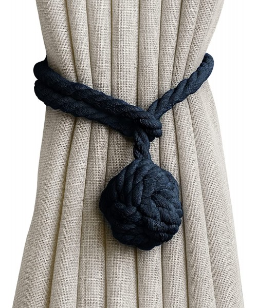 Anjee 2 Pack Curtain Tiebacks Hand Knitting Cotton Rope Holdbacks Decorative Window Curtain Tie Backs for Indoor Outdoor Drapes 1 Pair Navy Blue