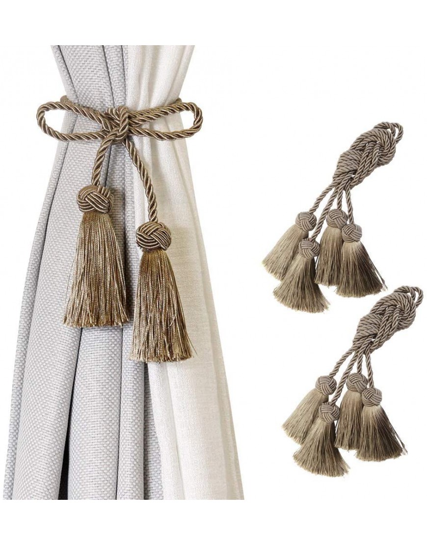 BEL AVENIR 4 Pack Curtain Tiebacks with Tassel Handmade Decorative Curtain Rope Holdbacks Drape Tiebacks- Flaxen