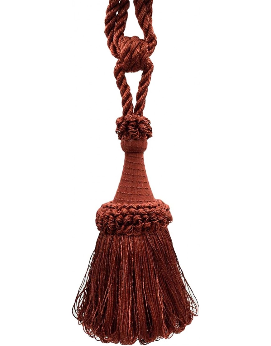 DÉCOPRO Set of 2 Large Tassel Tieback with Looped Accents 8 inches Long Tassel 30 inches Spread Embrace Style# TBDK8 11809 Color: Dark Rust K35