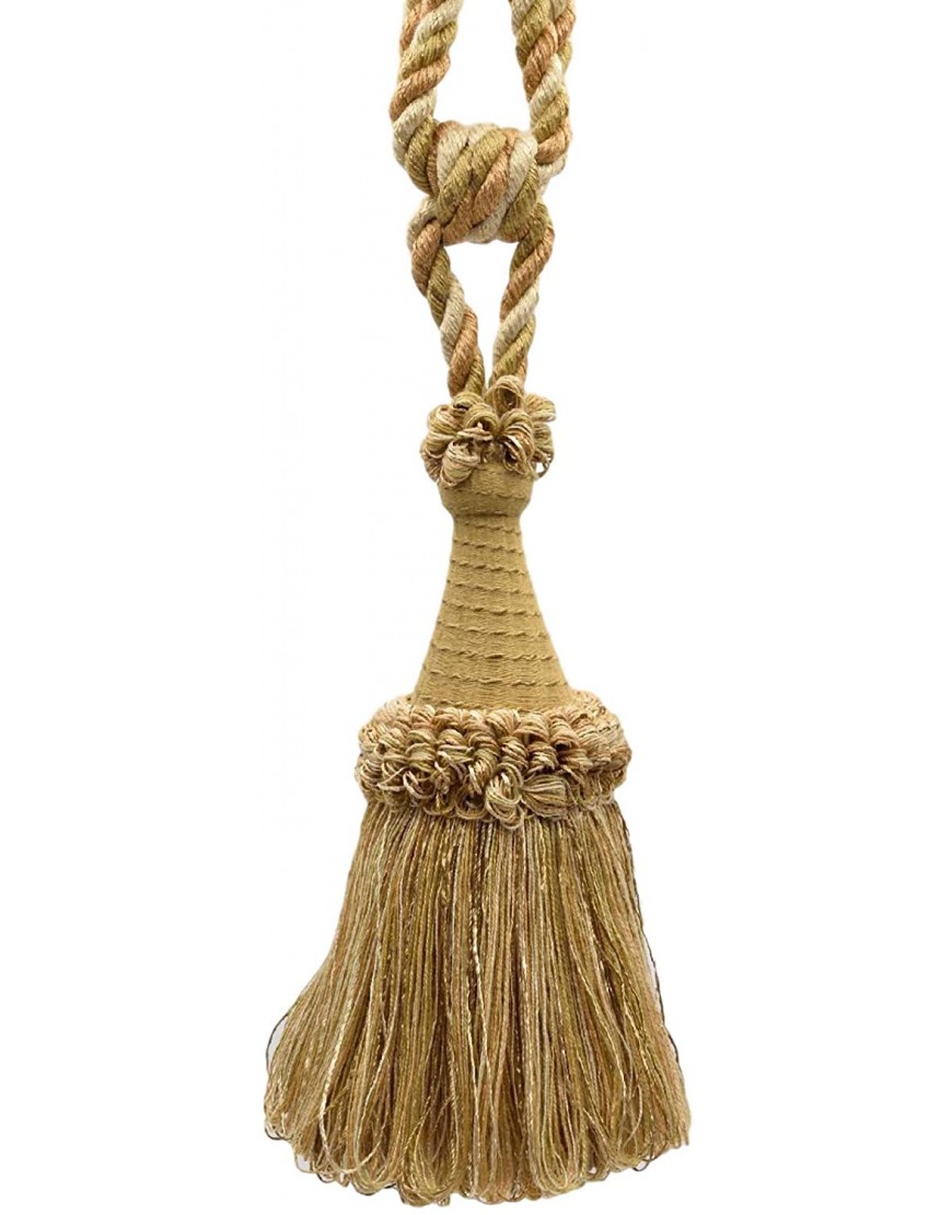 DÉCOPRO Set of 4 Shell Camel Beige Oak Large Multi-Color Tassel Tieback with Looped Accents 8 inches Long Tassel 30 inches Spread Embrace Style# TBDK8 11808 Color: Barley N04