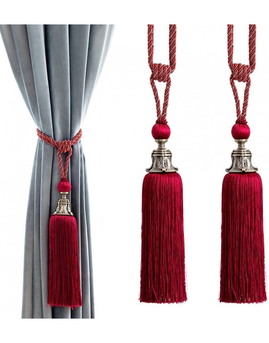 Melodieux Decorative Curtain Tiebacks Antique Tassels Holdbacks Home Office Windows Drapery Fasteners Fringe Ropes Set of 2 Red
