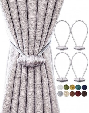 TECVINCI Magnetic Curtain Tiebacks with Upgrade Larger Magnet 4 Pack 16 Inch Drapery Holdbacks for Indoor & Outdoor Curtain Silver Grey