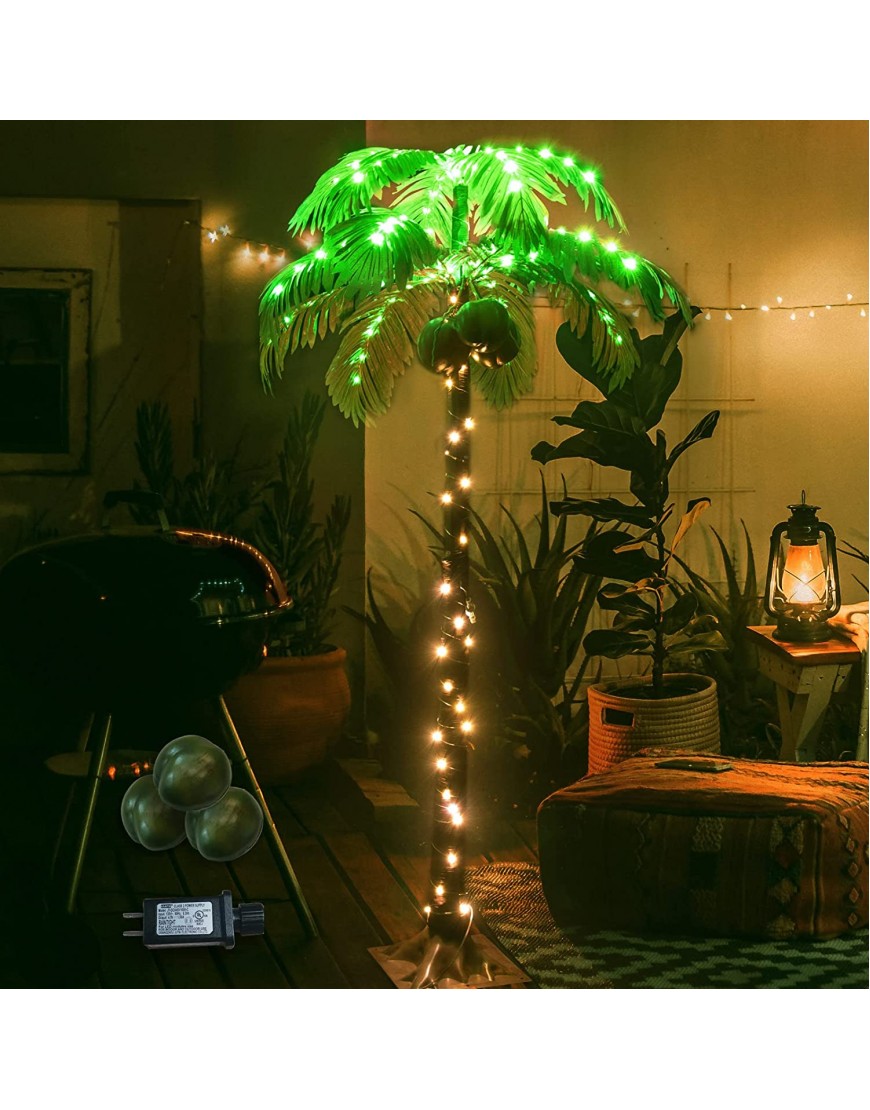 5FT 148 LEDs Lighted Palm Trees Artificial Palm Tree with Coconuts Light Up Tropical Palm Trees for St. Patrick's Day Indoor Outdoor Hawaiian Jungle Luau Party Pool Beach Patio Decor