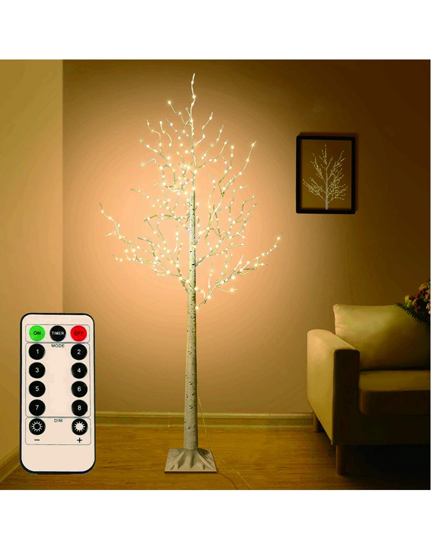 Big Sale! 5 FT Birch Tree Light 305 pcs LEDs Warm White 8 Flashing Modes Remote Dimmable Lighted Trees for Home Decor Party Wedding Festival Decoration etc. Remote Base and Plug Included