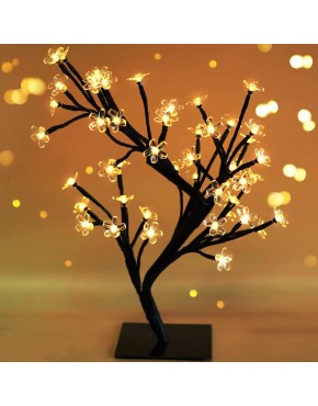 Bright Zeal 18" Battery Operated LED Cherry Blossom Tree Lights 6hr Timer Bonsai Lighted Tree Lighted Cherry Blossom Tree Light Tabletop LED Tree Lamp Home Decor Artificial Plants Light BZY